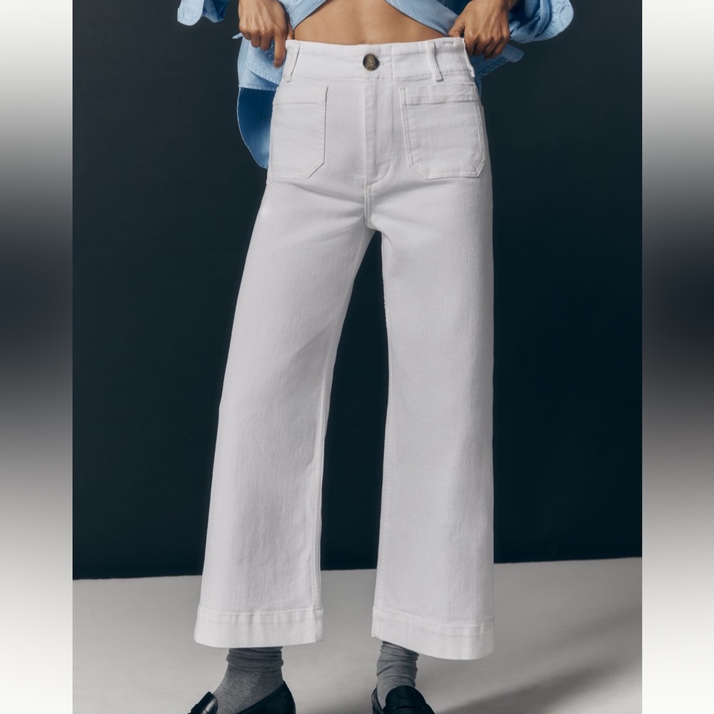 The Colette Crop Wide-Leg Jeans by Maeve Anthropologie in White
